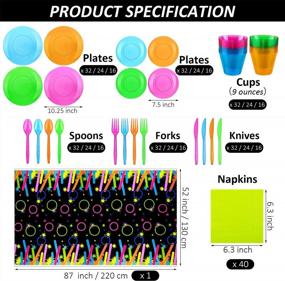img 2 attached to Glow Neon Party Supplies Set - Includes 32 Servings Of Plastic Tablecover, Cups, Plates, Cutlery, Napkins, Assorted Glow Decorations For Blacklight, Birthday, And Special Occasions