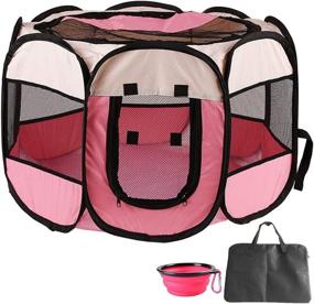 img 4 attached to 🐾 Enkarl Portable Foldable Pet Playpen: Convenient Indoor/Outdoor Exercise Pen with Carrying Bag and Travel Bowl - Ideal for Dogs, Cats, and Rabbits