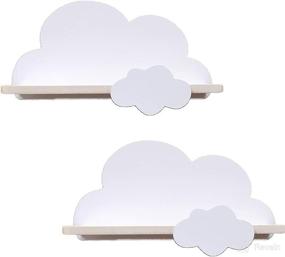 img 4 attached to 📚 White Cloud Floating Shelves for Kids' Nursery or Bedroom - 2Pcs | Baby Book Storage Shelf | Decorative Wooden Wall Shelf