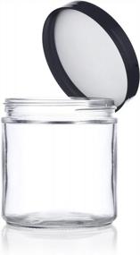 img 1 attached to Set Of 2 Large Clear Glass Jars With Foam Lined Black Lids, 16 Oz / 480 Ml Capacity And Straight Sided Design