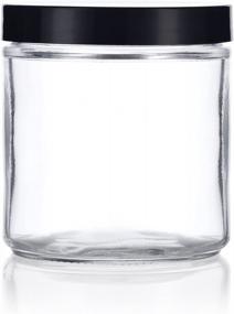 img 2 attached to Set Of 2 Large Clear Glass Jars With Foam Lined Black Lids, 16 Oz / 480 Ml Capacity And Straight Sided Design