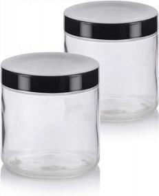 img 4 attached to Set Of 2 Large Clear Glass Jars With Foam Lined Black Lids, 16 Oz / 480 Ml Capacity And Straight Sided Design