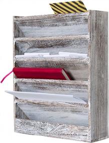 img 4 attached to Rustic Wood Document Filing Organizer – Wall Mounted Magazine Holder With 5 Slots – Home Or Office Mail Organizer