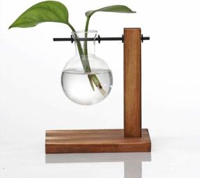 img 4 attached to Desktop Glass Planter With Wooden Stand For Hydroponics, Propagation, And Office Decor - Perfect For Water Plants And Home Garden - Retro Bulb Vase Design