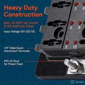 img 1 attached to Коробка автомобильных предохранителей высокого качества с 10 ATC/ATO вставками | 100 ампер | Интегрированный светодиодный индикатор 🚗 и защитный кожух | Подходит для 10-30V постоянного тока и 12V приложений | Идеально подходит для использования в автомобилях, грузовиках и на судне.