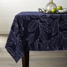 img 4 attached to Lamberia Tablecloth Heavyweight Vintage Burlap Cotton Tablecloths For Rectangle Tables, 52-Inch-By-70, Navy Blue, Seats 4 To 6 People