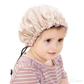 img 4 attached to greatremy Kids Satin Bonnet Sleep Cap: Reversible Champagne/Purple, Soft Elastic Baby Hair Bonnet with Adjustable Drawstring, Ideal for Girls, Boys, Infants, and Toddlers
