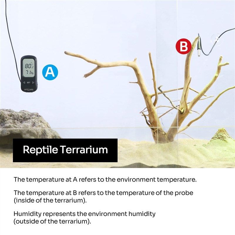 REPTI ZOO Reptile Thermometer Hygrometer, Digital Alarm Thermo-Hygrometer  with Probe & Suction Cup for Reptile Terrarium Aquarium Tank