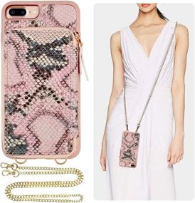 img 4 attached to 👜 ZVE Pink Snake Skin Wallet Case with Crossbody Chain for iPhone 8 Plus/7 Plus - Stylish & Functional Credit Card Holder Purse Handbag Case Cover