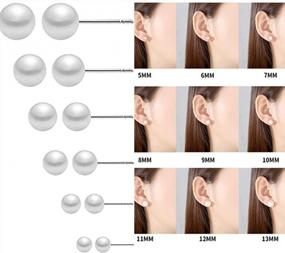 img 3 attached to 12 Pairs Pearl Stud Earrings Set For Women & Girls - Faux Graduated Bead Round Earring Pack By SUNSCSC