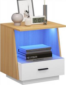img 4 attached to Unique White And Oak Nightstand With LED Lights And Storage Drawer, Ideal For Bedroom And Living Room Décor By Sogesfurniture