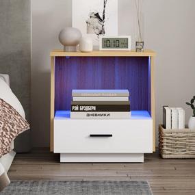 img 3 attached to Unique White And Oak Nightstand With LED Lights And Storage Drawer, Ideal For Bedroom And Living Room Décor By Sogesfurniture