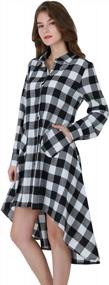 img 2 attached to YMING Womens Plaid Checkered Dress Casual Asymmetrical Hem Shirt Midi Dress With Pockets