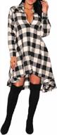 yming womens plaid checkered dress casual asymmetrical hem shirt midi dress with pockets logo