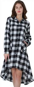img 3 attached to YMING Womens Plaid Checkered Dress Casual Asymmetrical Hem Shirt Midi Dress With Pockets