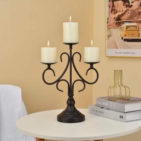 img 2 attached to Black Metal Candelabra Candle Holder For Fireplace, Table Centerpiece - Holds 3 Candles - Ideal For Christmas, Weddings, Church, And Holiday Décor By VINCIGANT