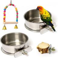 🐦 bird feeding dish clamp holder stainless steel coop cup bird cage water bowl - 2 pack bird perch platform stand for parrot food bowl logo