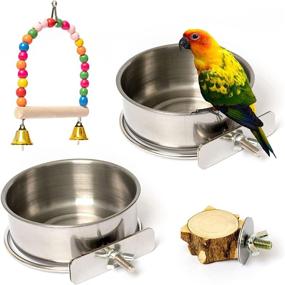 img 4 attached to 🐦 Bird Feeding Dish Clamp Holder Stainless Steel Coop Cup Bird Cage Water Bowl - 2 Pack Bird Perch Platform Stand for Parrot Food Bowl