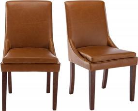 img 2 attached to Набор из 2 стульев для столовой из искусственной кожи Chairus с ножками из коричневого дерева - современные и удобные мягкие боковые стулья для кухни, гостиной, спальни - коричневый