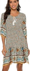 img 1 attached to Women'S Vintage Ethnic Print Tassel Tie Neck Bohemian Tunic Dress
