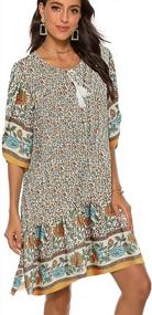 img 2 attached to Women'S Vintage Ethnic Print Tassel Tie Neck Bohemian Tunic Dress