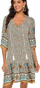 img 4 attached to Women'S Vintage Ethnic Print Tassel Tie Neck Bohemian Tunic Dress