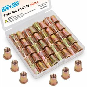 img 4 attached to SAE Rivet Nut Kit, 40 Pcs Heavy Duty Zinc Plated Carbon Steel Flat Head Insert Knurled Body UNC 5/16"-18