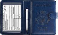 acdream passport & vaccine card holder combo: navy blue leather travel documents organizer w/rfid blocking for men & women logo
