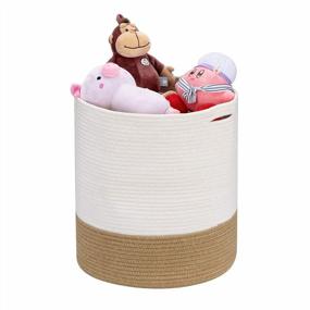 img 4 attached to Large 2-Tone Hemp Rope Blanket Basket: Stylish Cotton Storage Hamper For Laundry, Toys, Towels, And Clothes - Decorative Woven Bin With Collapsible Design In White