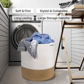 img 1 attached to Large 2-Tone Hemp Rope Blanket Basket: Stylish Cotton Storage Hamper For Laundry, Toys, Towels, And Clothes - Decorative Woven Bin With Collapsible Design In White