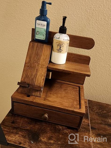 img 1 attached to Bamboo Wood Phone Docking Station With Drawer Nightstand Organizer, Perfect Gift Ideas For Men, Husband, Dad, Anniversary, Vintage Brown review by Marcus Price