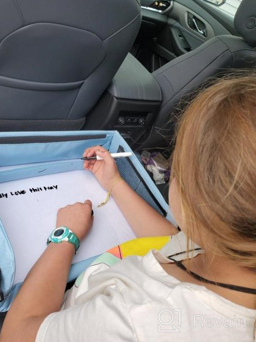 img 1 attached to Enhanced Kids Travel Tray For Fun And Learning On-The-Go With Dry Erase Top & Organizer Pockets - Perfect For Car, Stroller, And Plane! review by Jeff Wieczorek