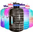 buildlife gallon motivational water bottle wide mouth with straw & time marked to drink more daily - bpa free reusable gym sports outdoor large 128oz/73oz capacity logo