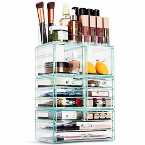 img 4 attached to Teal Thrill: Sorbus Large Clear Makeup Organizer With Detachable Spacious Beauty Display - Ideal Jewelry & Make Up Storage For Vanity, Dresser & Countertop