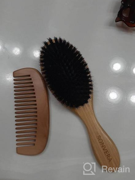 img 1 attached to Boar Bristle Hair Brush - Bamboo Natural Soft Hair Brushes For Men Women Kids - Boars Pure Set With Wooden Straightening Comb Short Travel Bag Brush For Hair Styling Smoothing Hairbrush review by Adam Aponte