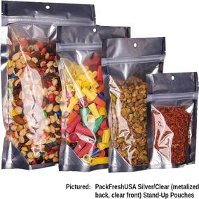 img 2 attached to PackFreshUSA: Resealable Silver/Clear Stand Up Pouch Bags - Heat Sealable Flexible Packaging With Tear Notch And Hang Hole - Small 4X6X2.5 Inch Size - 500 Pack For Professional Use