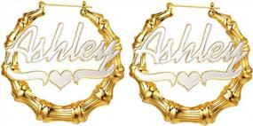img 4 attached to Qitian Bamboo Hoop Name Earrings - 30Mm-75Mm Size Custom Hoop Rhinestone Earrings Personalized Name Plate Earrings Customize Diamond Name Earrings For Women Girls Fashion Jewelry Gift