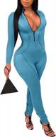 shekiss blue v-neck zipper jumpsuit: sleek and sexy high-waisted bodycon romper for women logo
