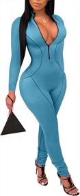 img 4 attached to SheKiss Blue V-Neck Zipper Jumpsuit: Sleek And Sexy High-Waisted Bodycon Romper For Women