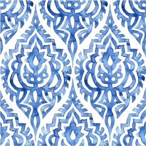 img 4 attached to 17.7In X 9.8Ft HAOKHOME Peel & Stick Wallpaper: Watercolor Damask, Indigo/White Brush Drawn Removable Vinyl Self Adhesive Contactpaper