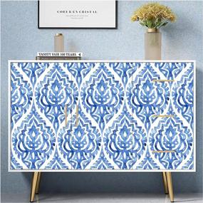 img 1 attached to 17.7In X 9.8Ft HAOKHOME Peel & Stick Wallpaper: Watercolor Damask, Indigo/White Brush Drawn Removable Vinyl Self Adhesive Contactpaper