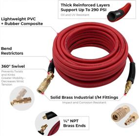 img 3 attached to INTERTOOL Hybrid Air Hose 1/4-Inch X 50 Feet, Heavy Duty Reinforced Lining, Lightweight, No-Kink, Flexible, All-Weather, 1/4-Inch MNPT, I/M Brass Fittings, Plug, Quick Coupler, PT08-1762