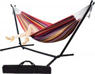 sunlax 2-person double cotton hammock with heavy-duty stand, adjustable for outdoor use - rainbow colored, with 450lb capacity and portable carrying bag included logo