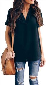 img 4 attached to Women Chiffon Blouses Summer Casual V Neck Short Sleeve Tunic Tops Loose Split