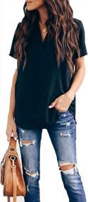 img 3 attached to Women Chiffon Blouses Summer Casual V Neck Short Sleeve Tunic Tops Loose Split