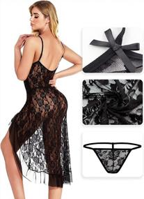 img 2 attached to HiSexy Women'S Long Strappy Lace Chemise Set Adjustable For Boudoir & Lingerie See-Through Negligee Dress