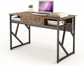 img 4 attached to Рабочий стол 47 дюймов: компьютерный стол DEWEL с выдвижным ящиком и местом для хранения для кабинета в домашнем офисе