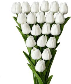 img 4 attached to UKELER Белые тюльпаны Искусственные цветы 24 шт. Настоящие сенсорные тюльпаны Искусственные цветы для домашнего офиса Свадебный декор Букет DIY Венок Цветочная композиция