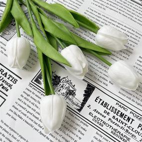 img 1 attached to UKELER Белые тюльпаны Искусственные цветы 24 шт. Настоящие сенсорные тюльпаны Искусственные цветы для домашнего офиса Свадебный декор Букет DIY Венок Цветочная композиция