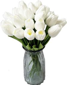img 3 attached to UKELER Белые тюльпаны Искусственные цветы 24 шт. Настоящие сенсорные тюльпаны Искусственные цветы для домашнего офиса Свадебный декор Букет DIY Венок Цветочная композиция
